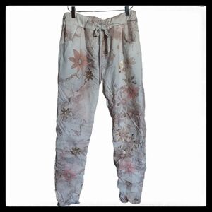 NWT Seduzione Italian Made Crinkle Floral Metallic Touch Jogger Grey Sizes 4-8